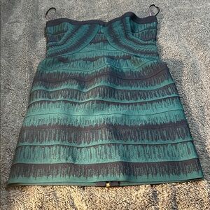 Herve Leger Teal and Black Strapless Dress
